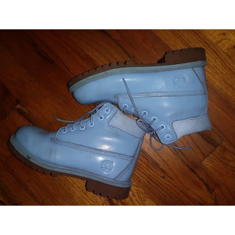 Girls Timberland ankle Boots Sz 2 waterproof leather Youth Unisex blue USED